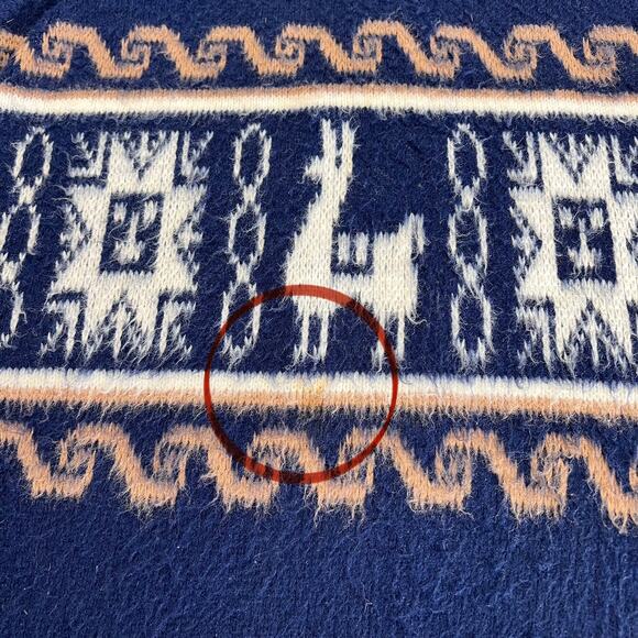 Inka-Maki Wool Hide Blend Llama alpaca Print Crewneck Sweater size Large Blue - Picture 7 of 7